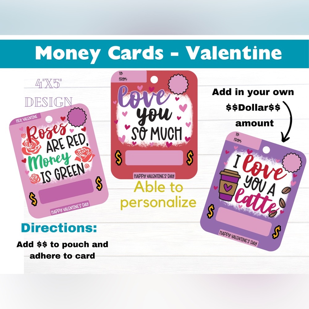 3 for $12 Valentine Money Cards (Self-Adhesive) ALL OCCASIONS